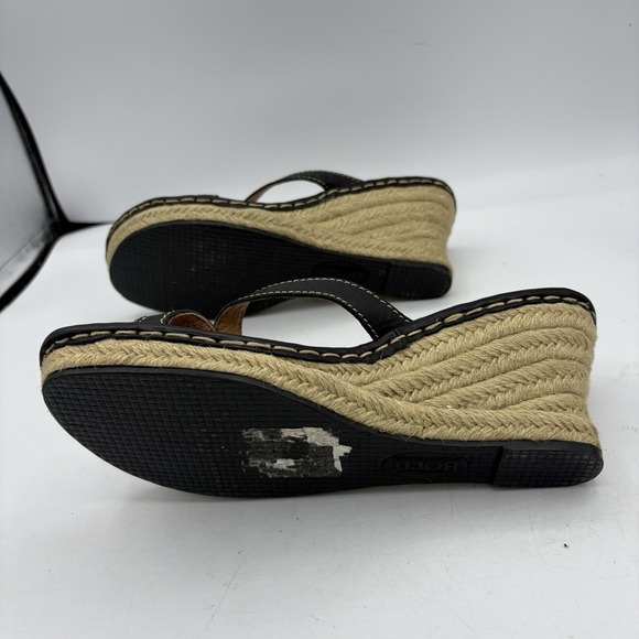 Born Sandals Womens Size 8 Black Leather Espadrille Wedge Heel Mule Toe Loop - Picture 12 of 12